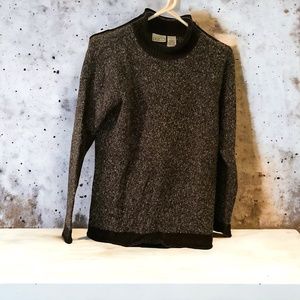 Mock Neck Black and White Marled Sweater in Small